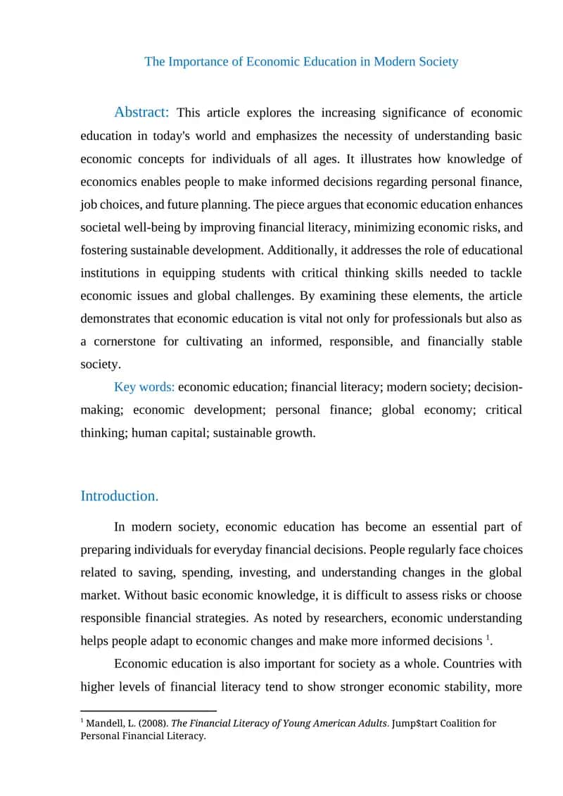 Importance of Economic Education in Modern Society 1