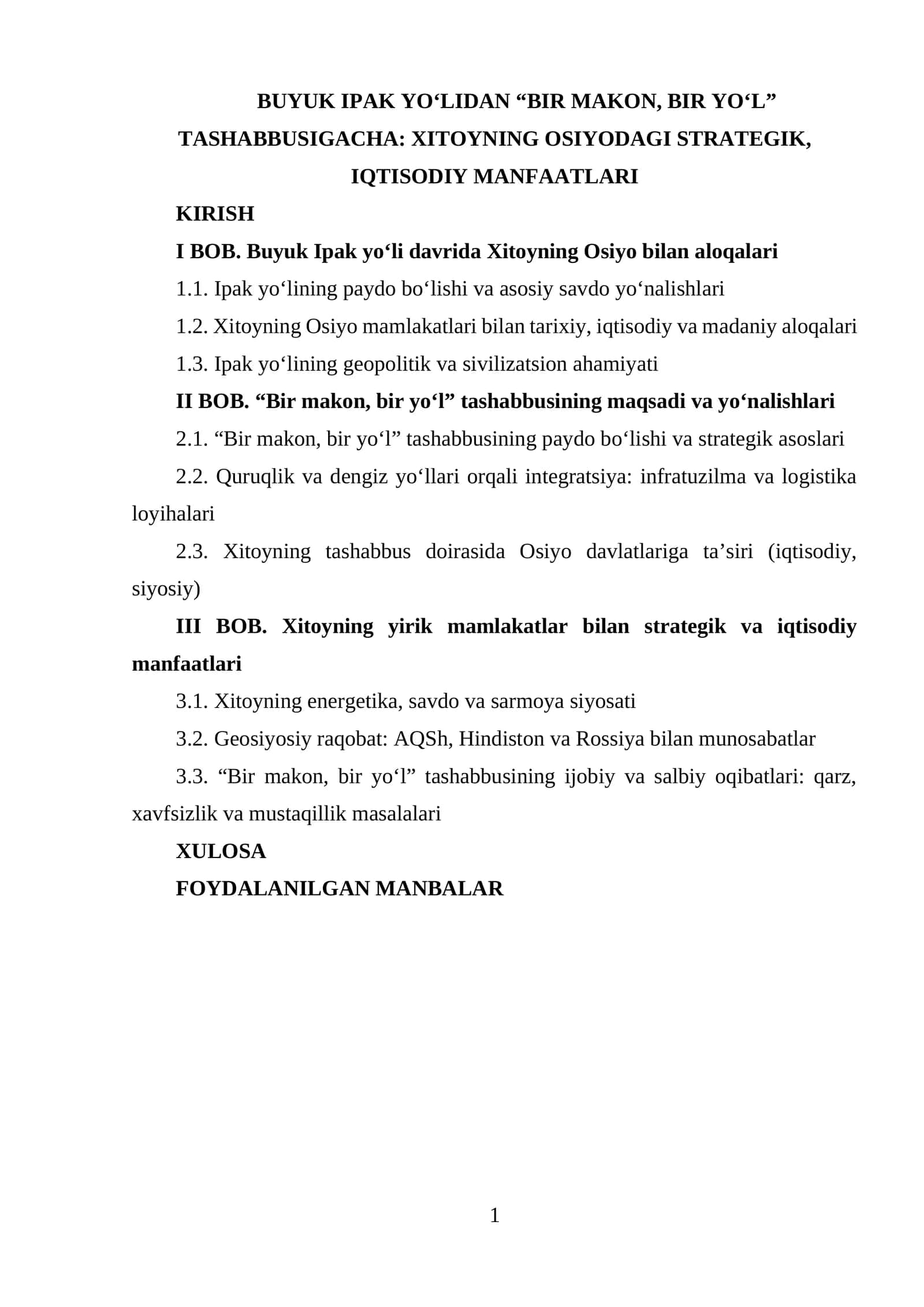 XITOYNING OSIYODAGI STRATEGIK, IQTISODIY MANFAATLARI 1
