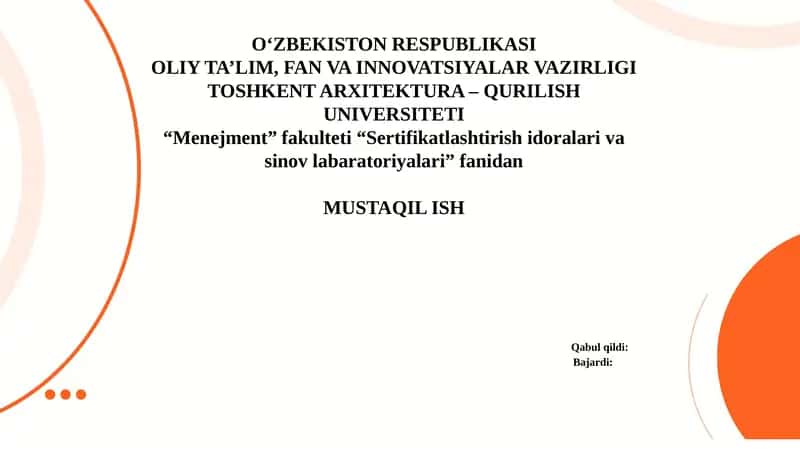 Sifat menejment tizimini takomillashtirish amaliyoti 1