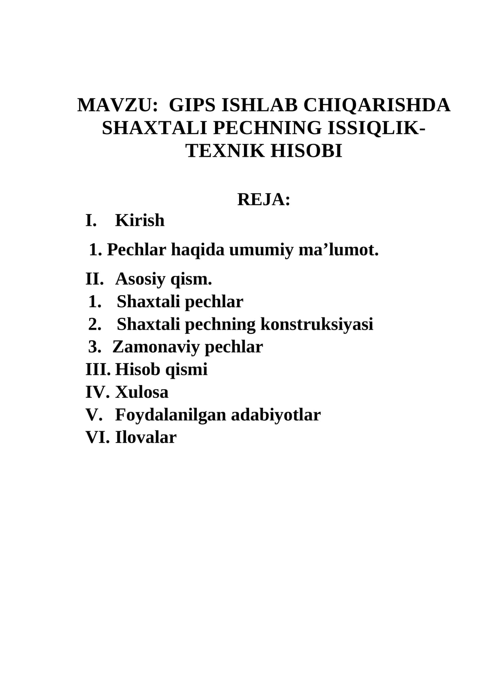 GIPS ISHLAB CHIQARISHDA SHAXTALI PECHNING ISSIQLIK-TEXNIK HISOBI 1