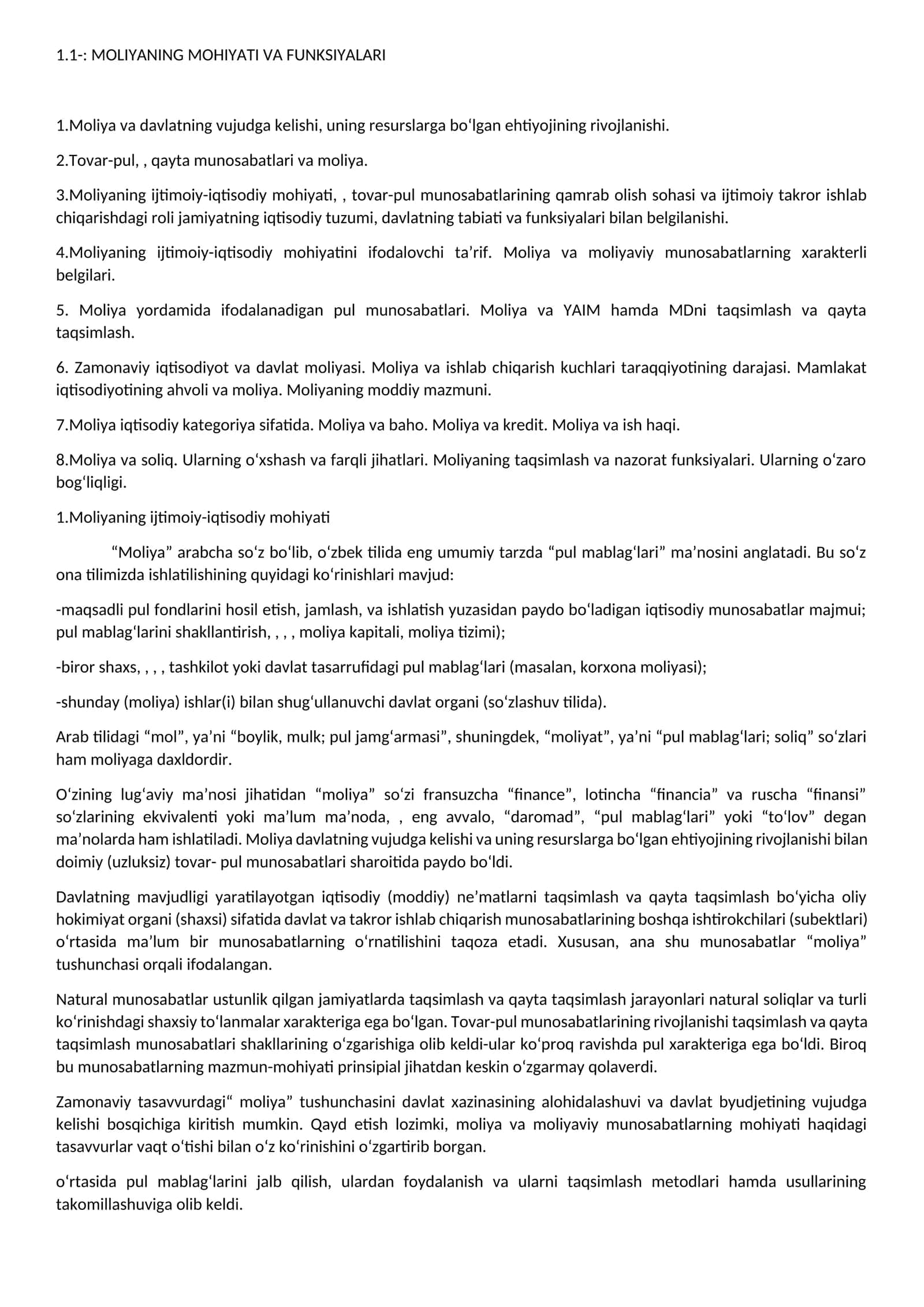 MOLIYANING MOHIYATI VA FUNKSIYALARI 1