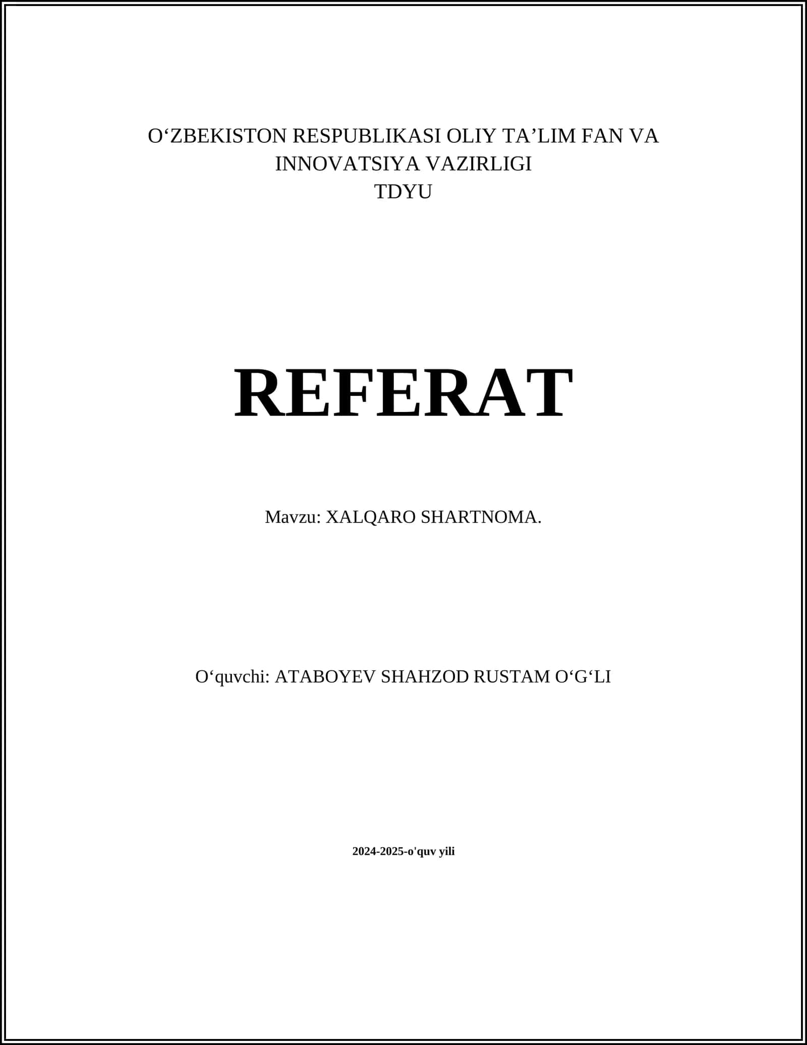 XALQARO SHARTNOMA 1