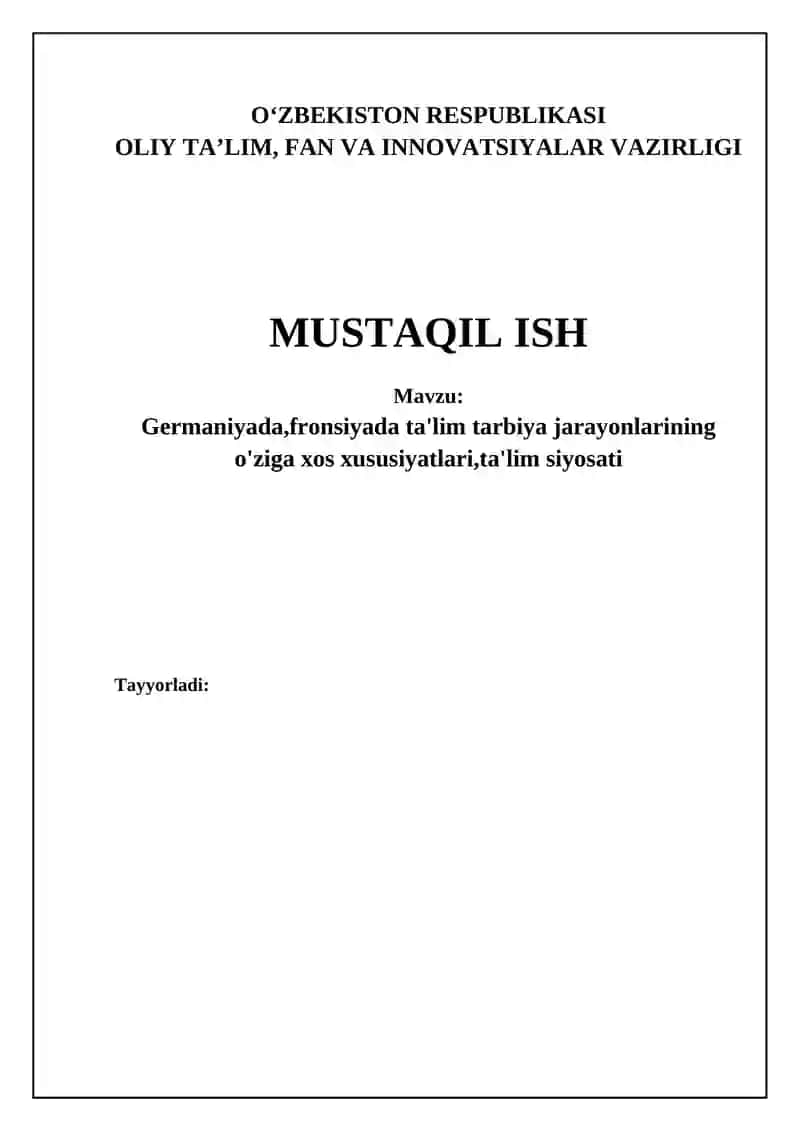 Germaniya va Fransiyada ta'lim tizimining tuzilishi va o'ziga xos xususiyatlari