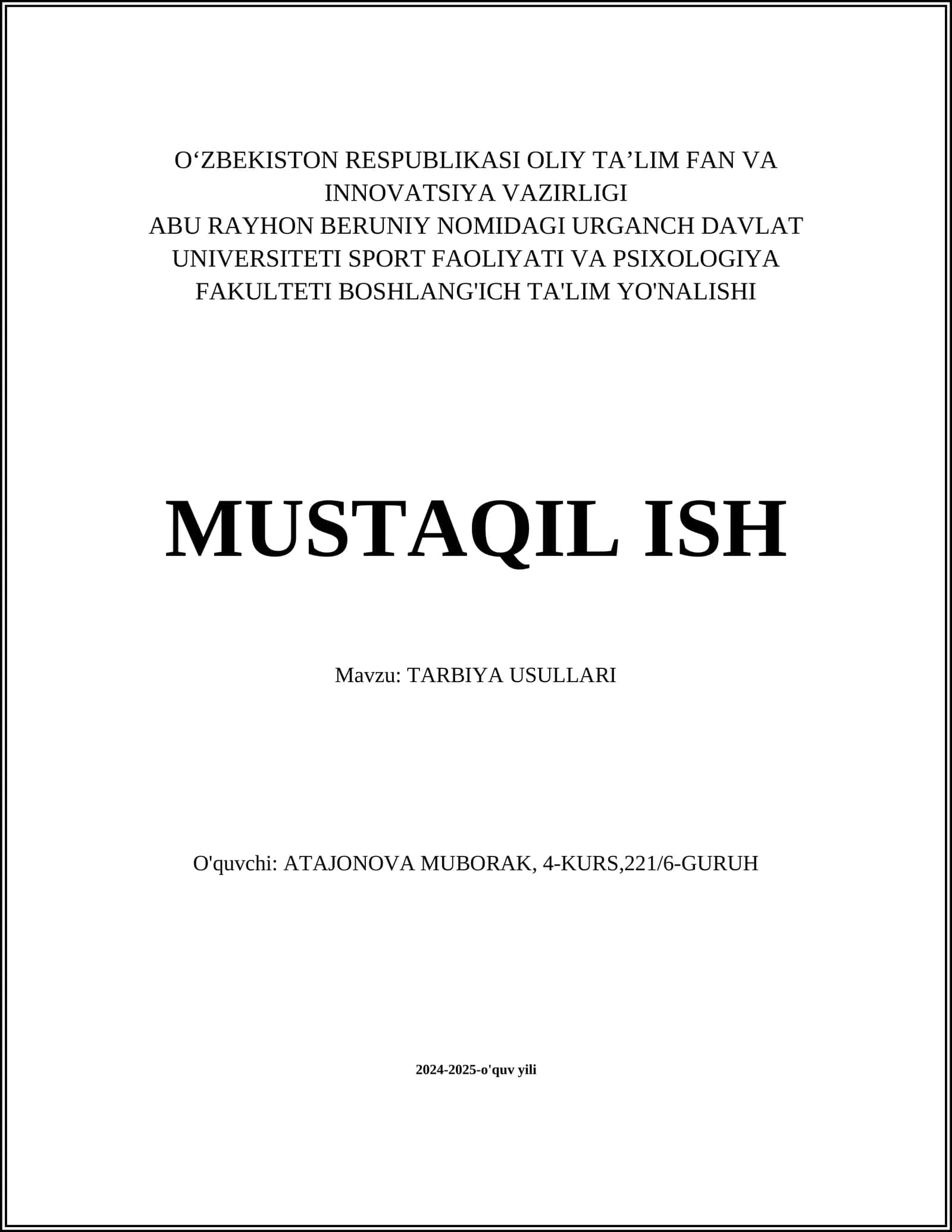 TARBIYA USULLARI 1