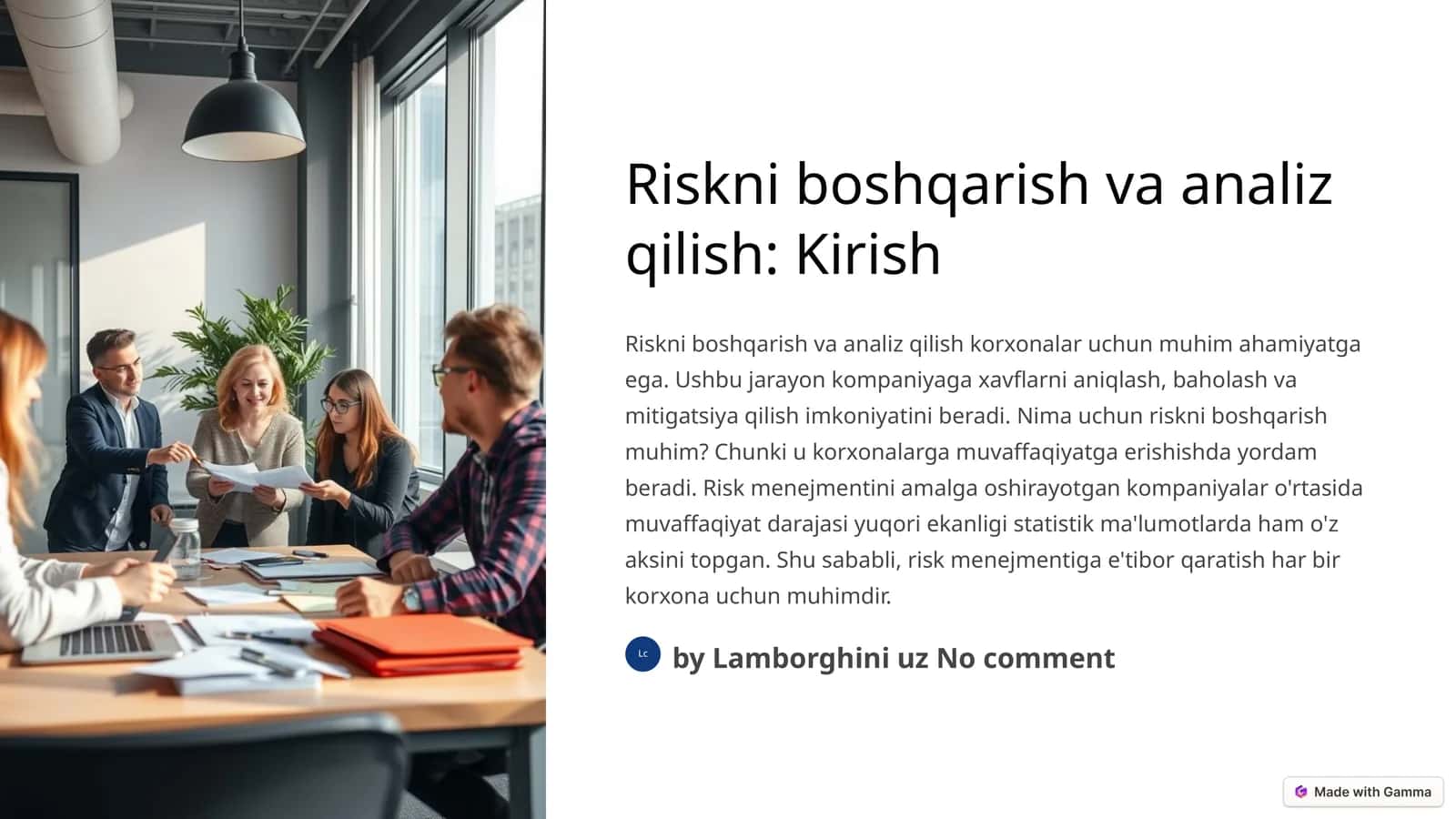 Riskni boshqarish va analiz qilish: Kirish 1