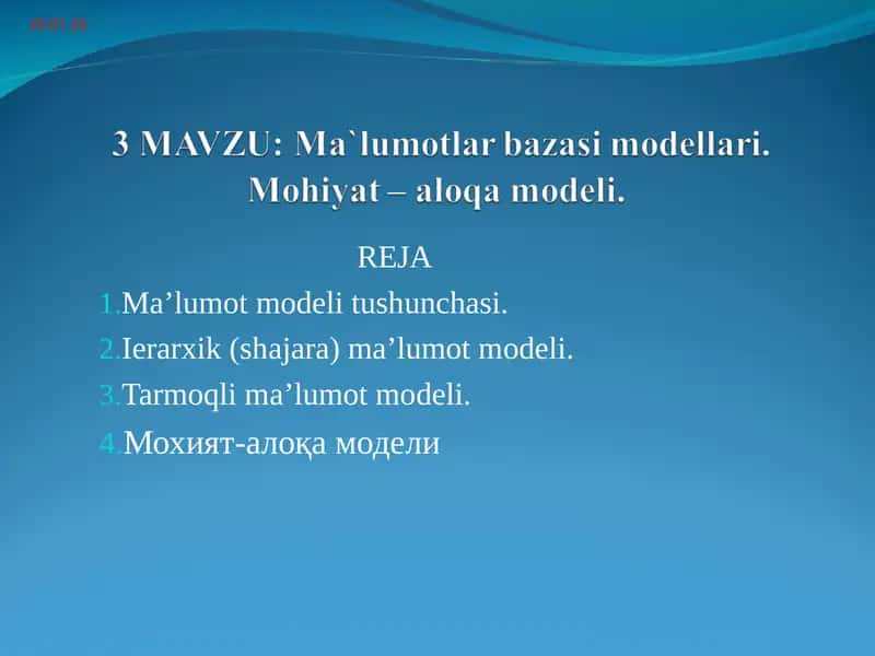 Ma’lumot modeli 1
