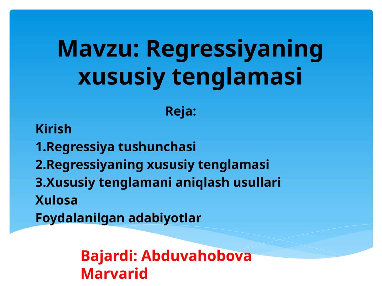 Regressiyaning xususiy tenglamasi 1