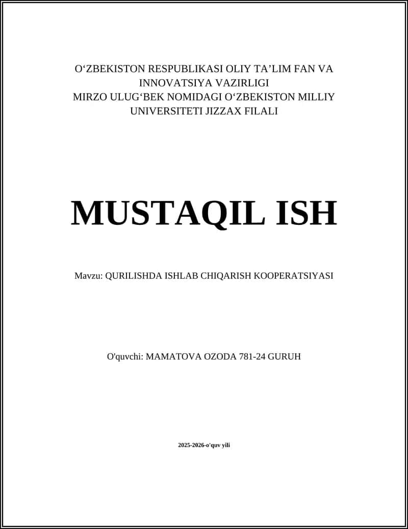 Qurilishda Ishlab Chiqarish Kooperatsiyasi 1