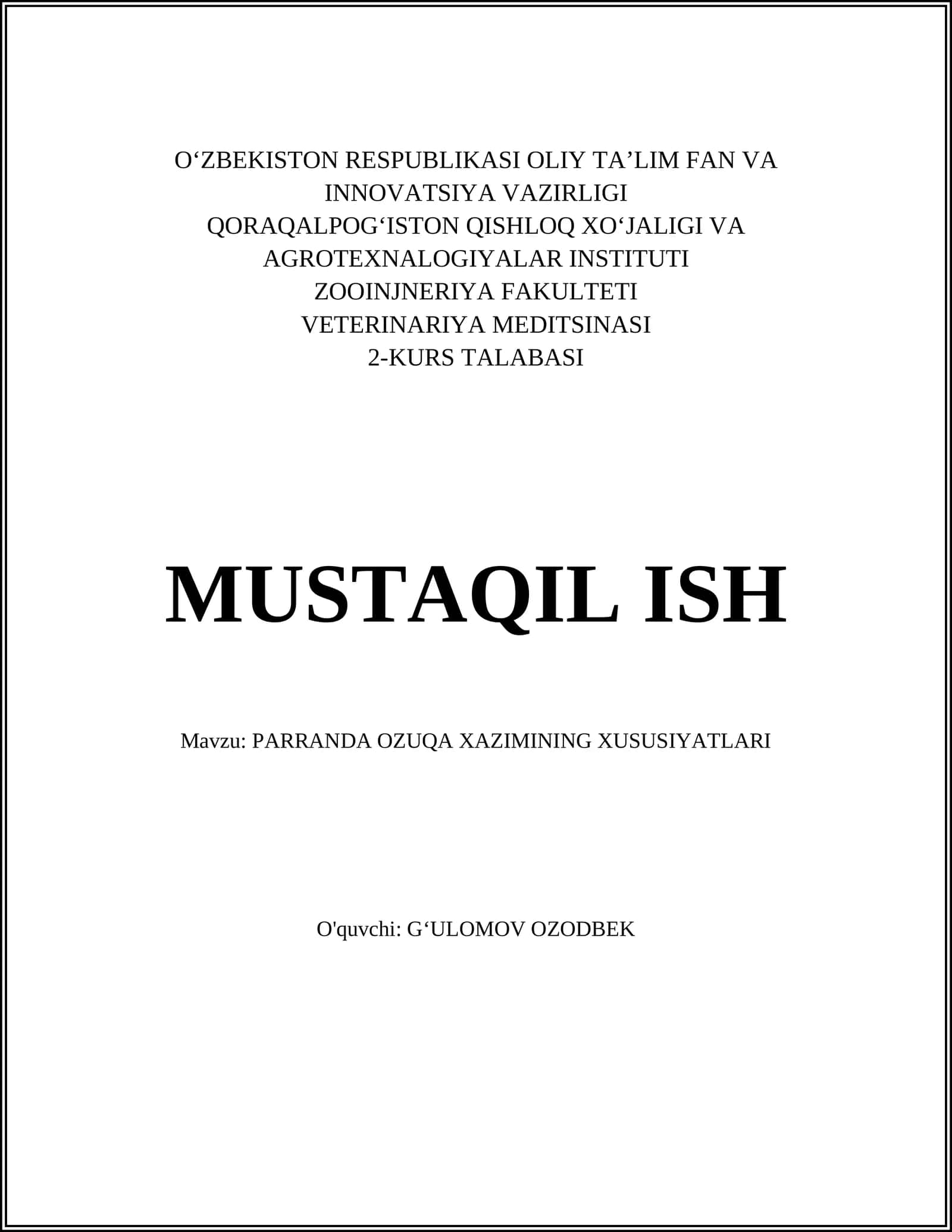 PARRANDA OZUQA XAZIMINING XUSUSIYATLARI 1