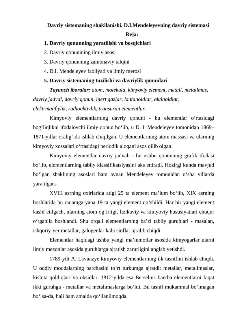 Kimyoviy Elementlarning Davriy Qonuni 1