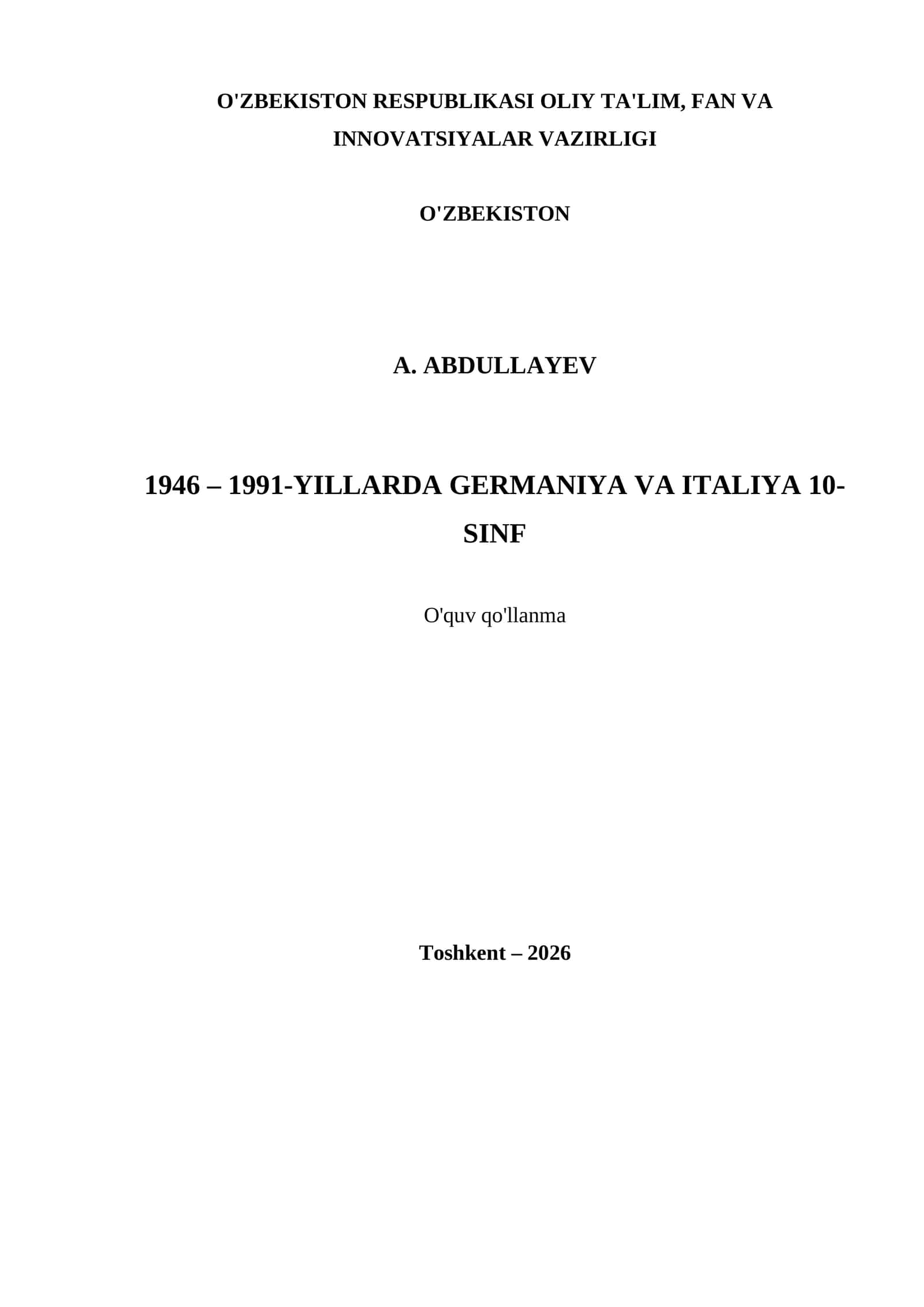 1946 – 1991-YILLARDA GERMANIYA VA ITALIYA 10- SINF 1
