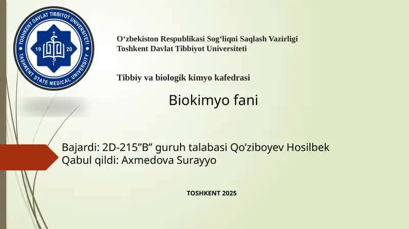 Biokimyo fani 1