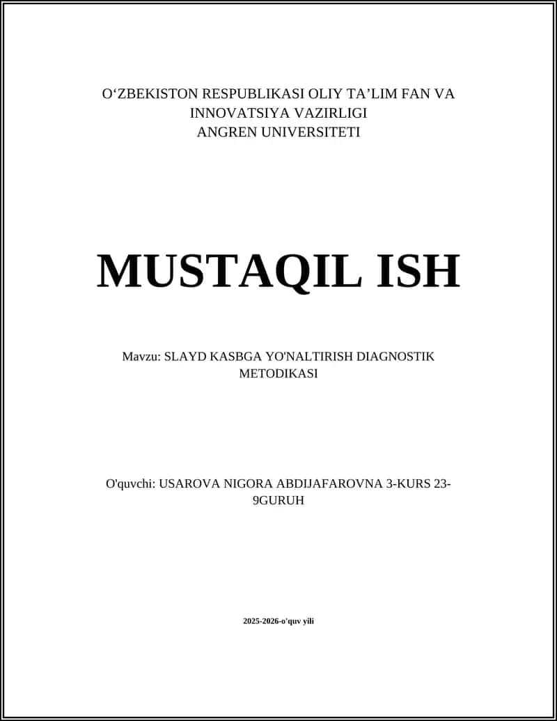 SLAYD KASBGA YO'NALTIRISH DIAGNOSTIK METODIKASI 1