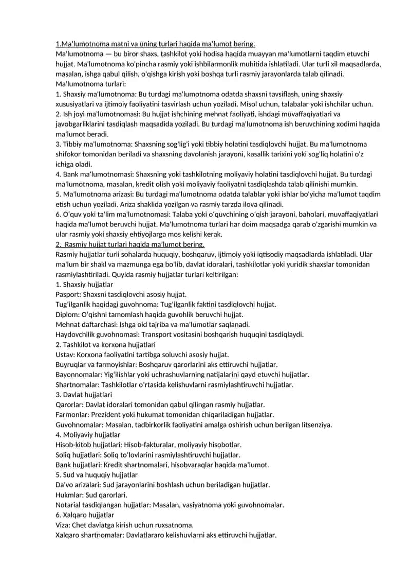 Ma’lumotnoma Turlari 1