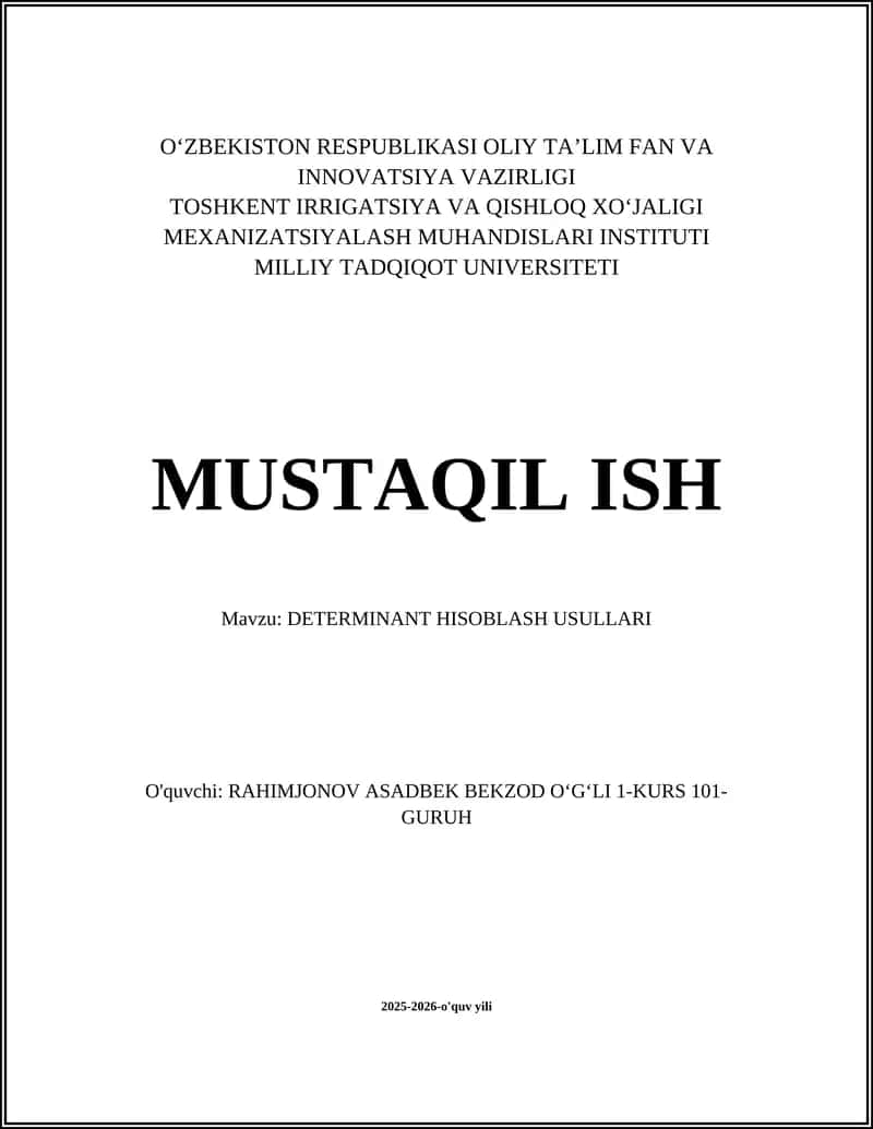 DETERMINANT HISOBLASH USULLARI 1