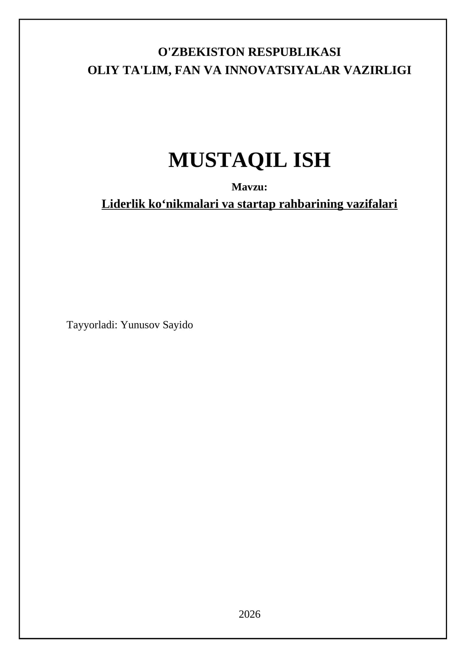 Liderlik ko‘nikmalari va startap rahbarining vazifalari 1