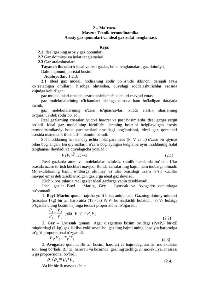 Texnik termodinamika 1