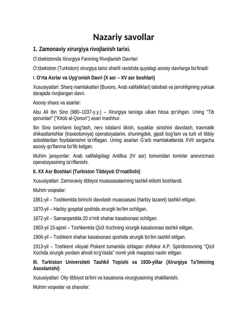Zamonaviy Xirurgiya Rivojlanish Tarixi 1