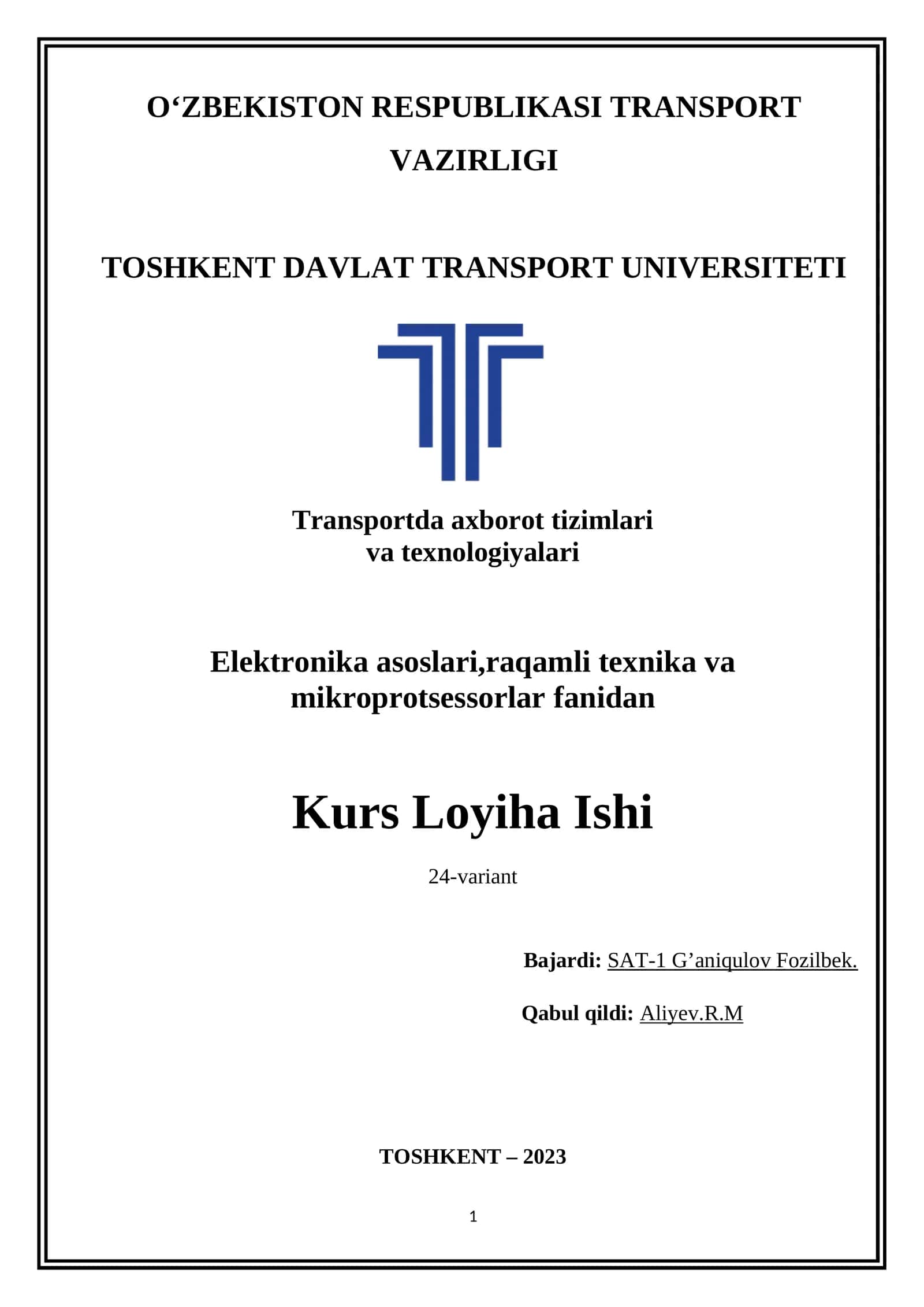 Kurs Loyiha Ishi 24-variant 1