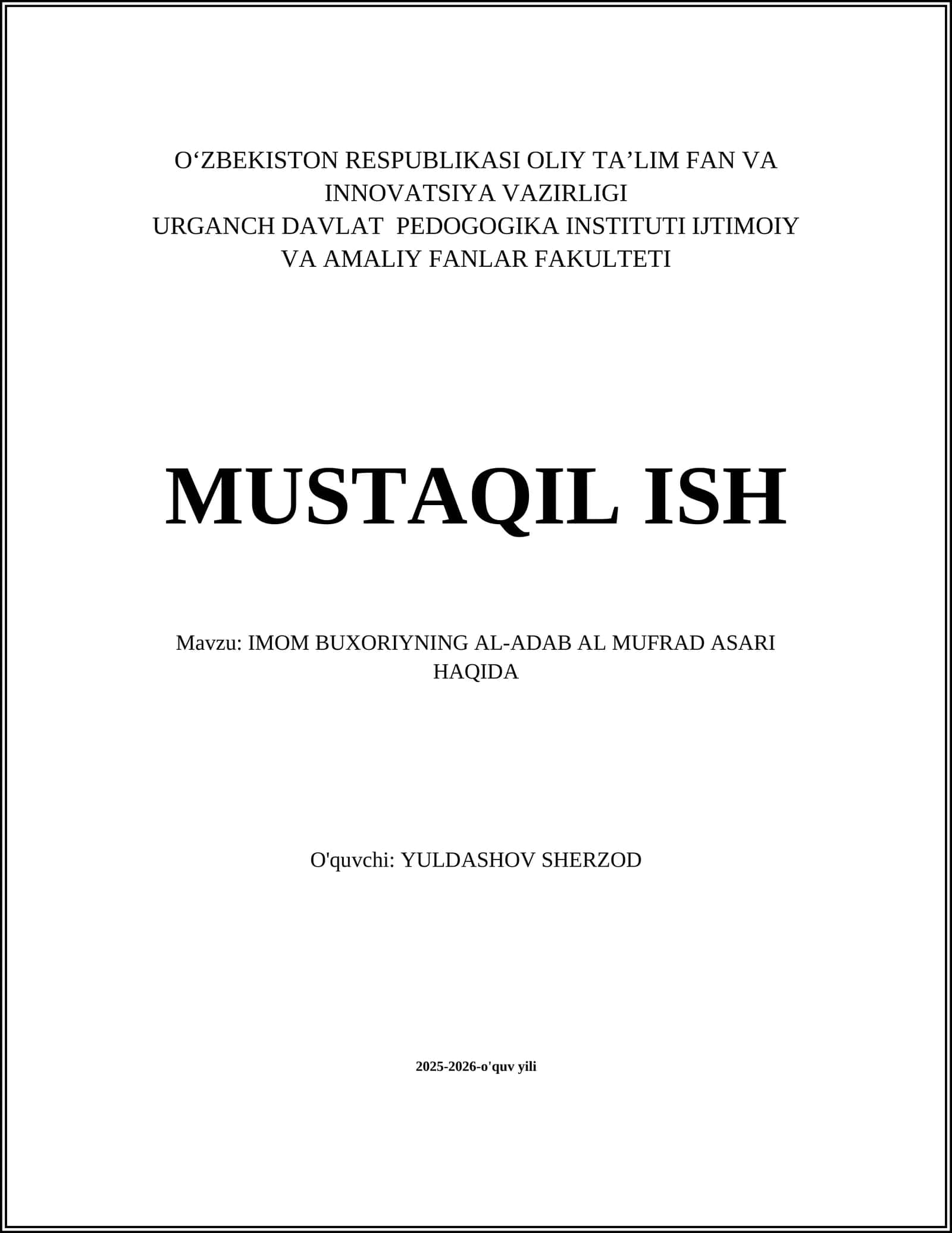 IMOM BUXORIYNING AL-ADAB AL MUFRAD ASARI 1