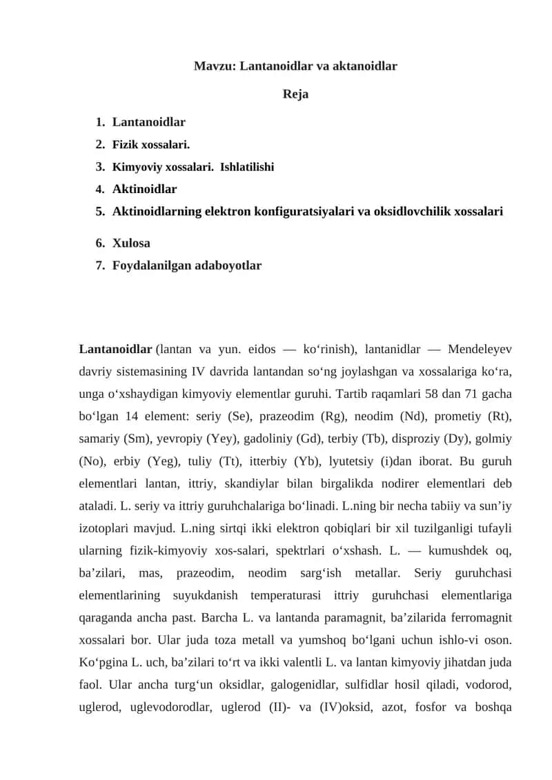 Lantanoidlar va aktanoidlar 1