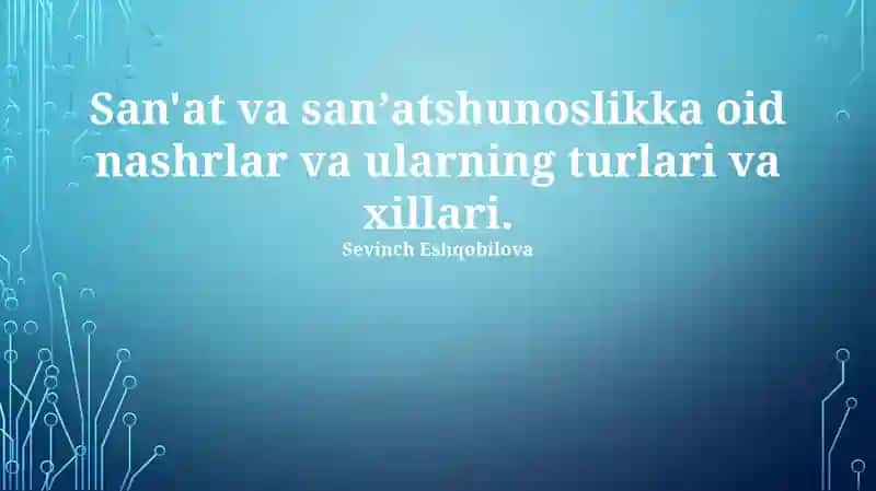 San'at va San'at Tarixi Adabiyotlari