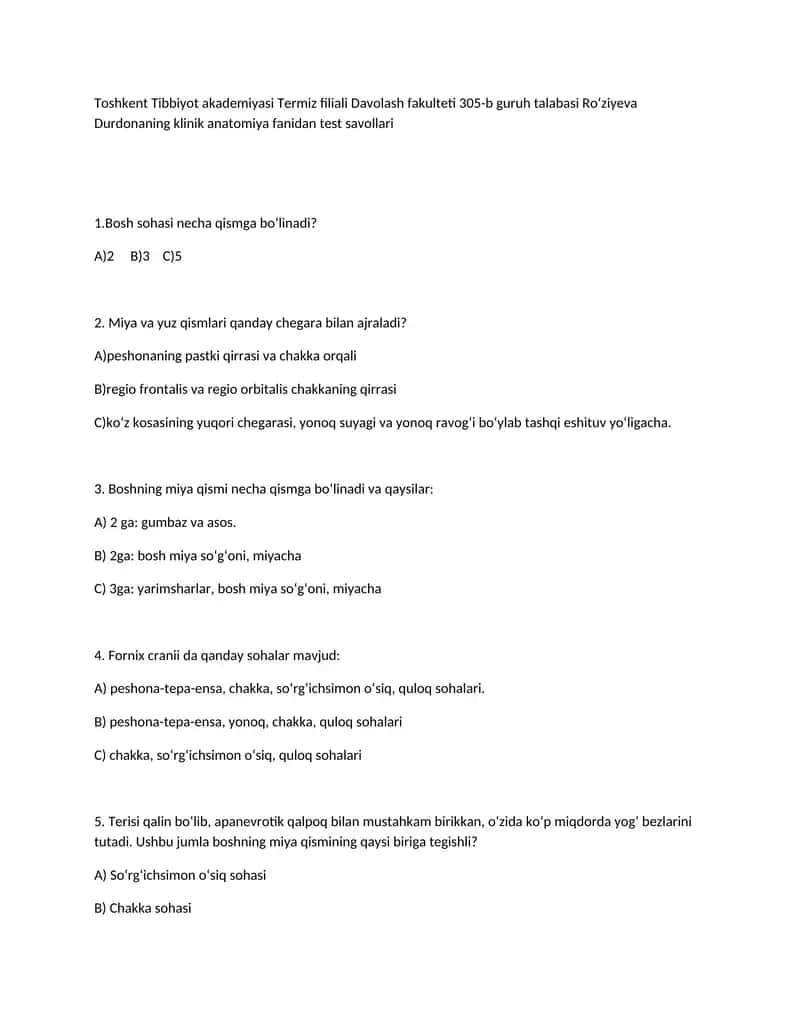 klinik anatomiya fanidan test savollari 1