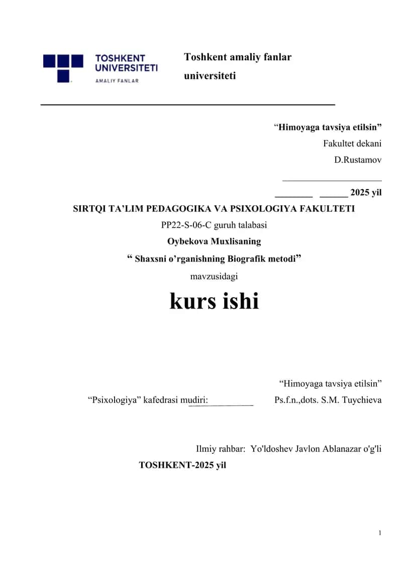Shaxsni o’rganishning Biografik metodi. 1