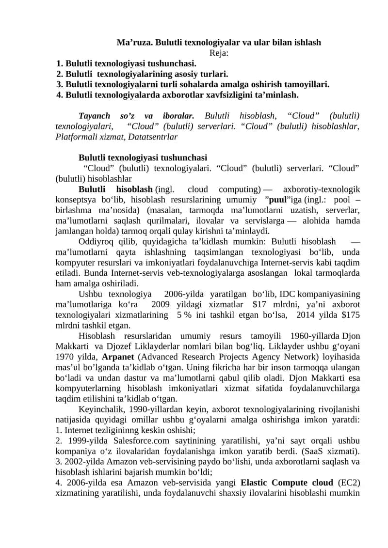 Bulutli texnologiyalar va ular bilan ishlash 1