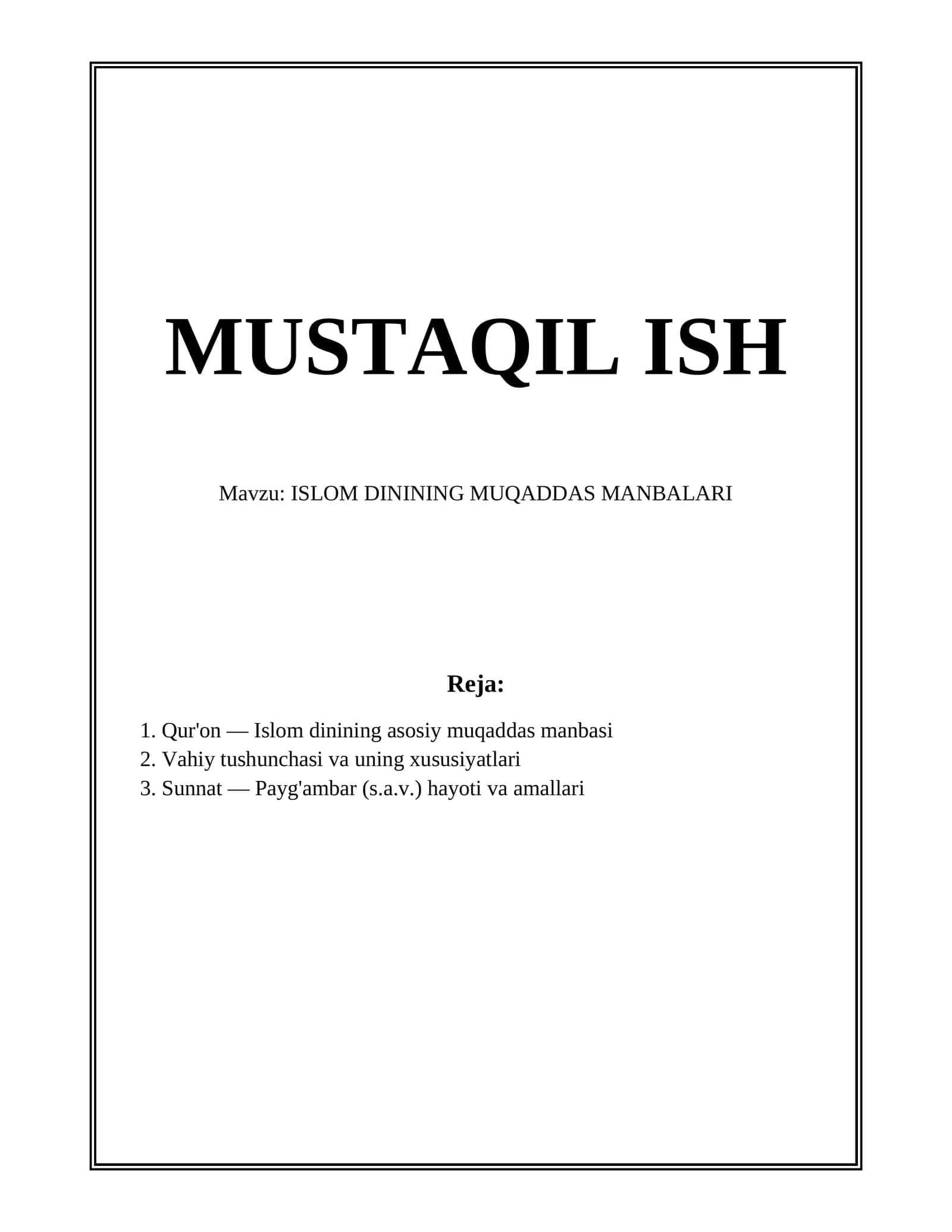 ISLOM DININING MUQADDAS MANBALARI 1