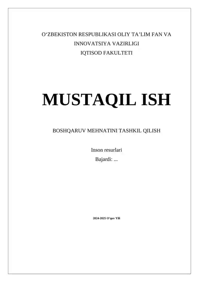 Boshqaruv Mehnatini Tashkil Qilish