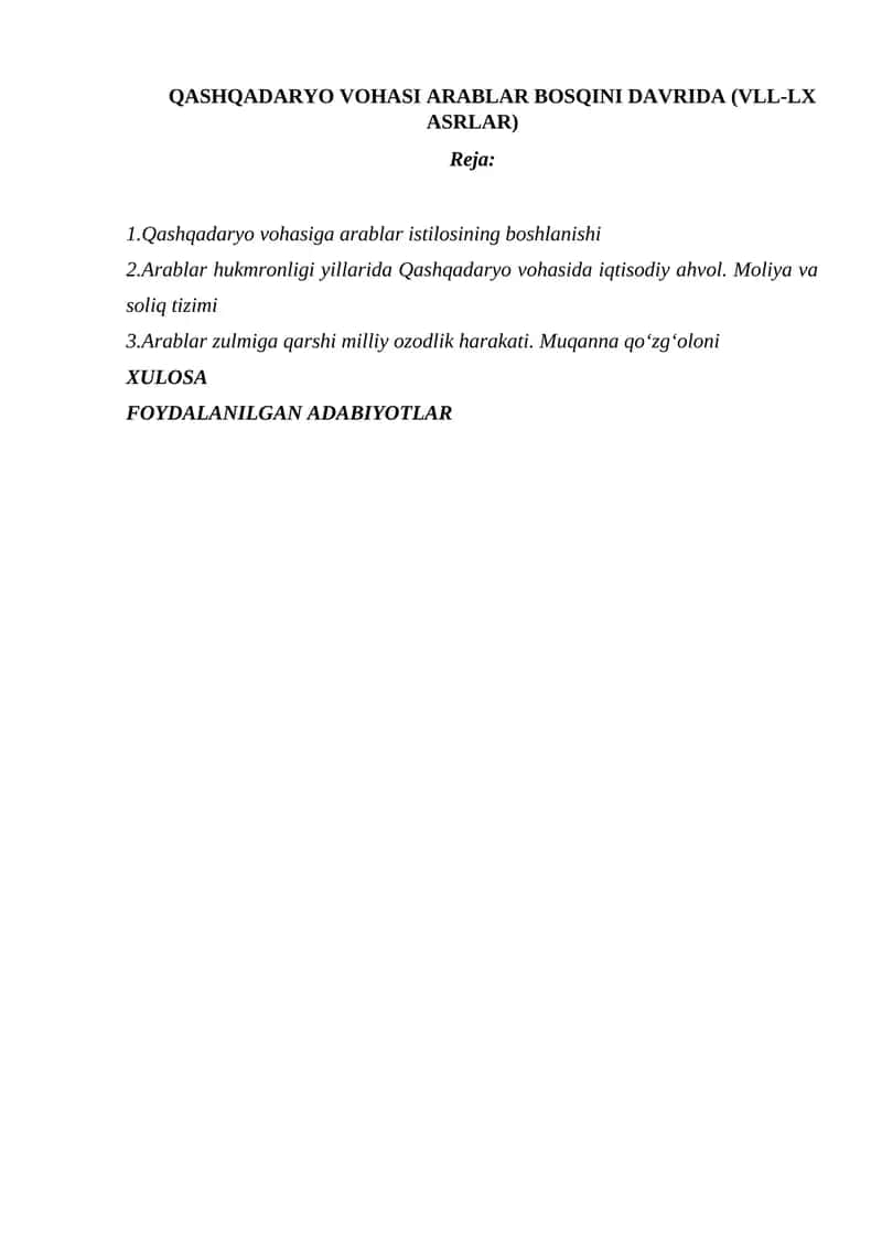QASHQADARYO VOHASI ARABLAR BOSQINI DAVRIDA (VLL-LX ASRLAR) 1