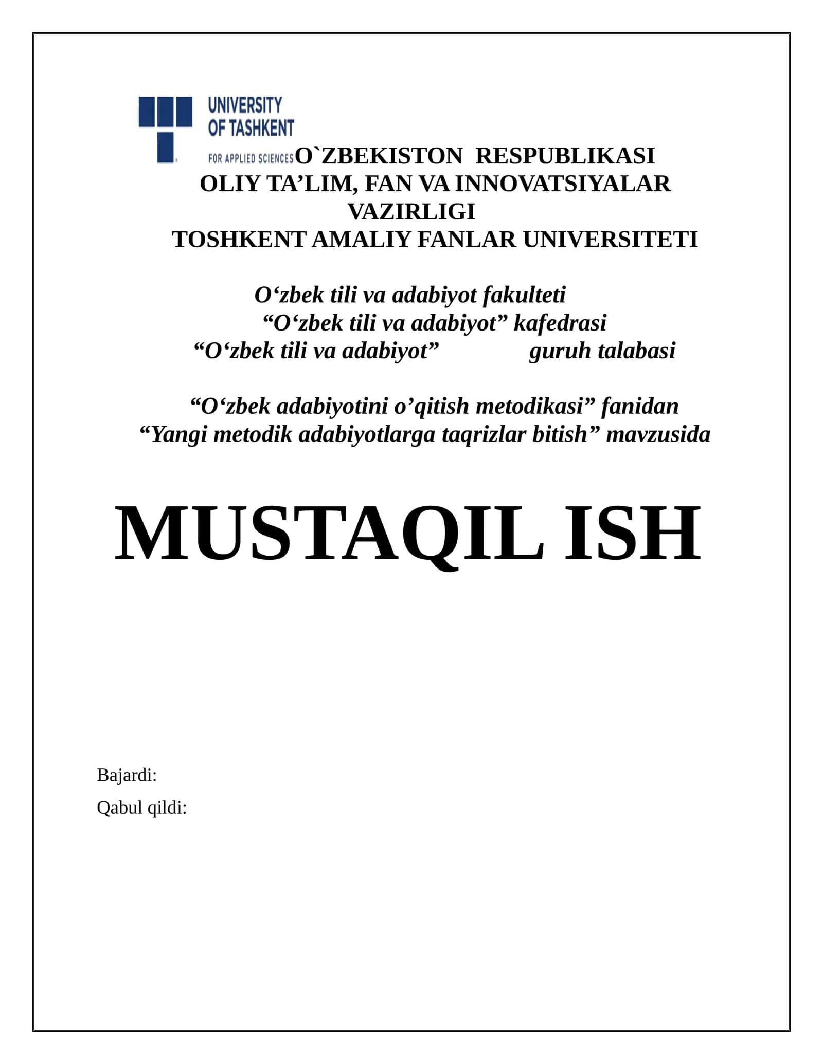 Yangi metodik adabiyotlarga taqrizlar bitish 1