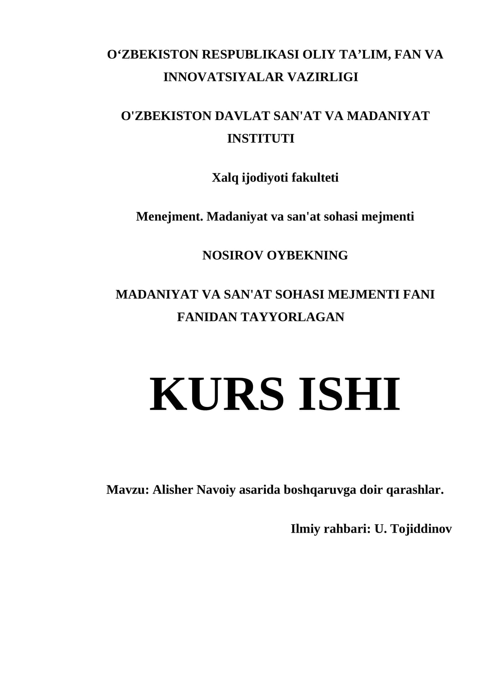 Alisher Navoiy asarida boshqaruvga doir qarashlar 1