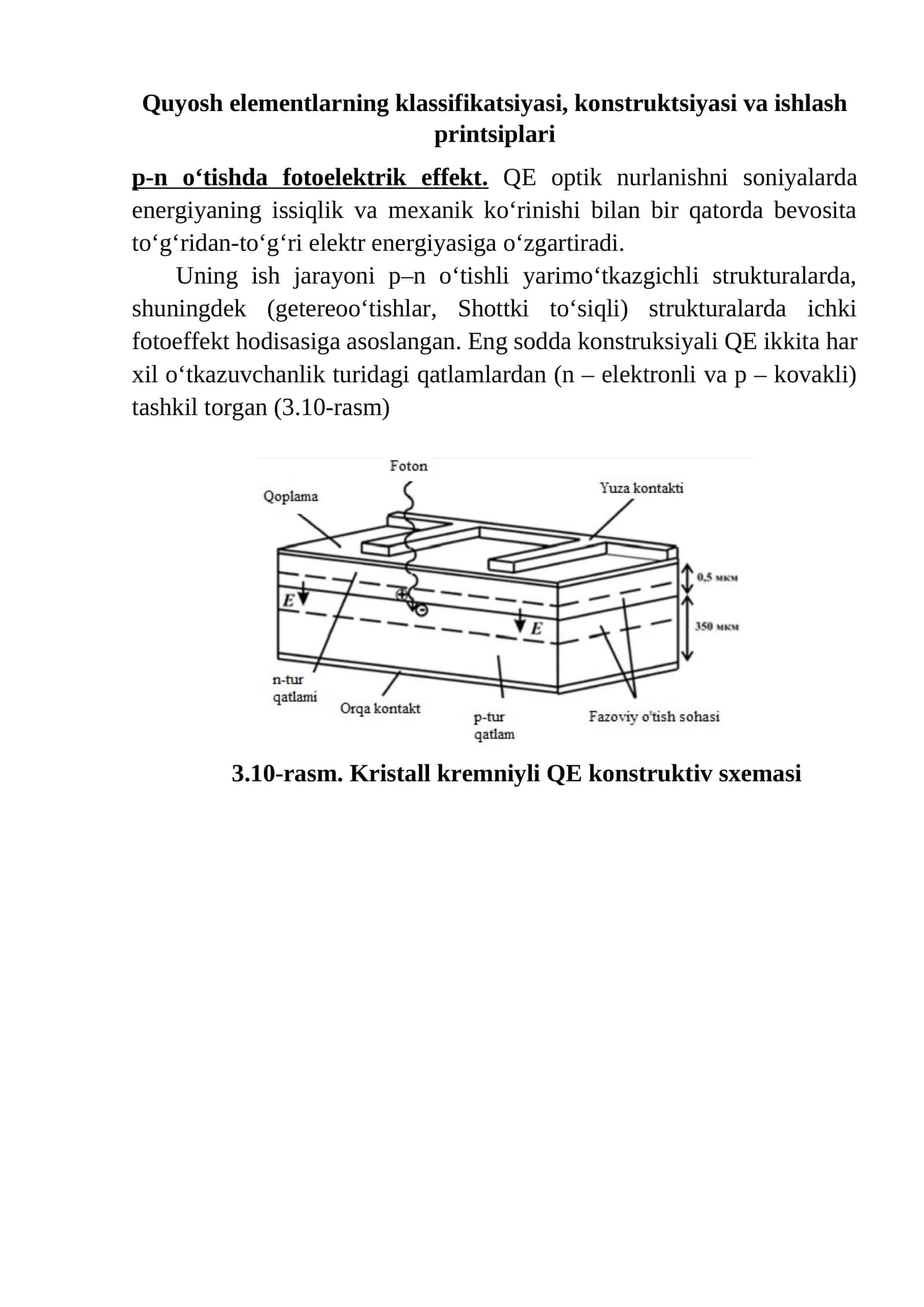 Quyosh elementlarning klassifikatsiyasi, konstruktsiyasi va ishlash printsiplari 1