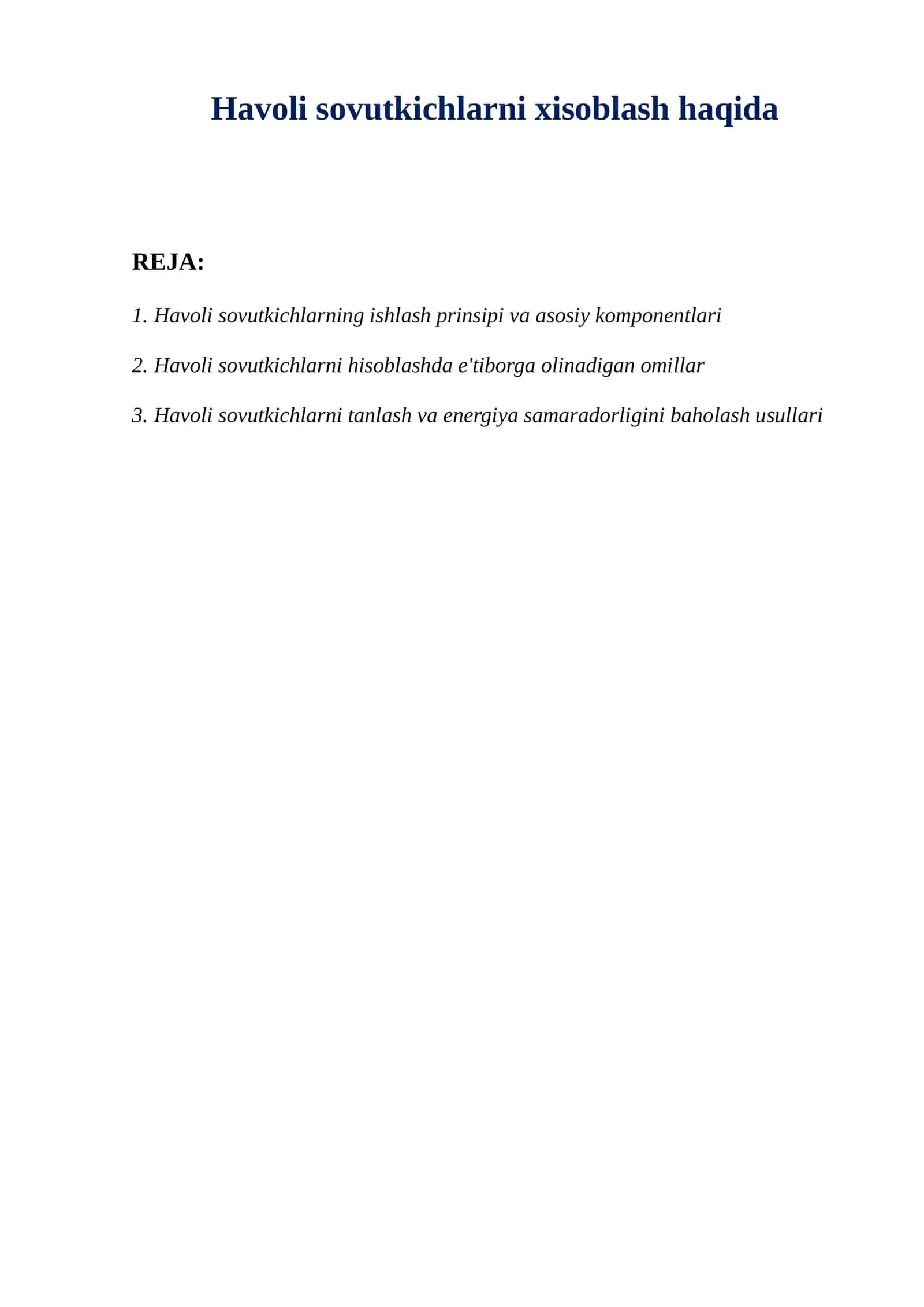 Havoli sovutkichlarni xisoblash haqida 1