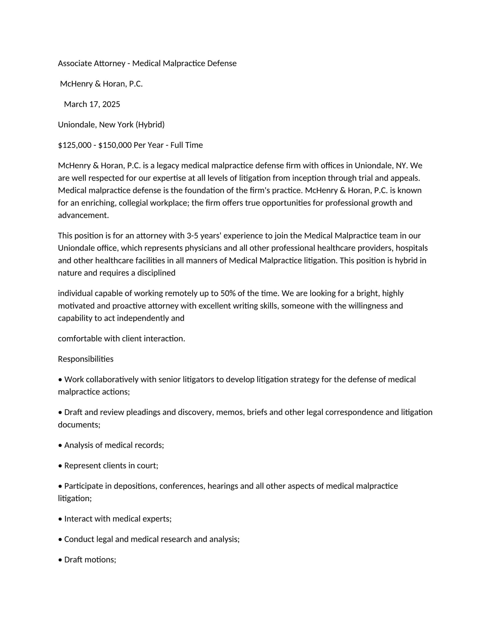Associate Attorney - Medical Malpractice Defense 1