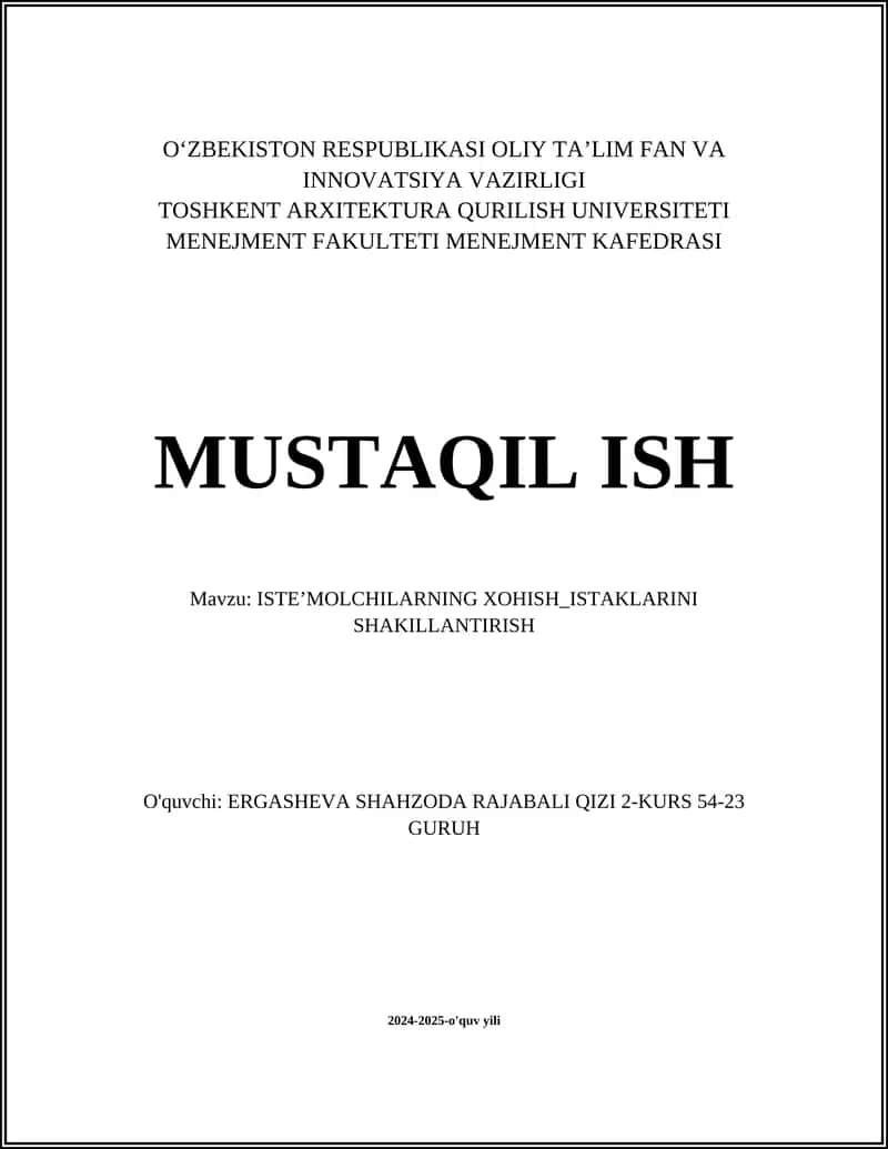 ISTEʼMOLCHILARNING XOHISH_ISTAKLARINI SHAKILLANTIRISH 1