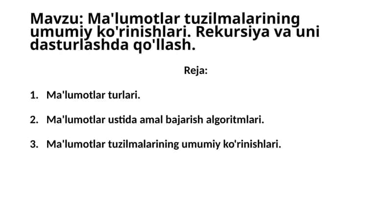Ma'lumotlar Tuzilmasi 1