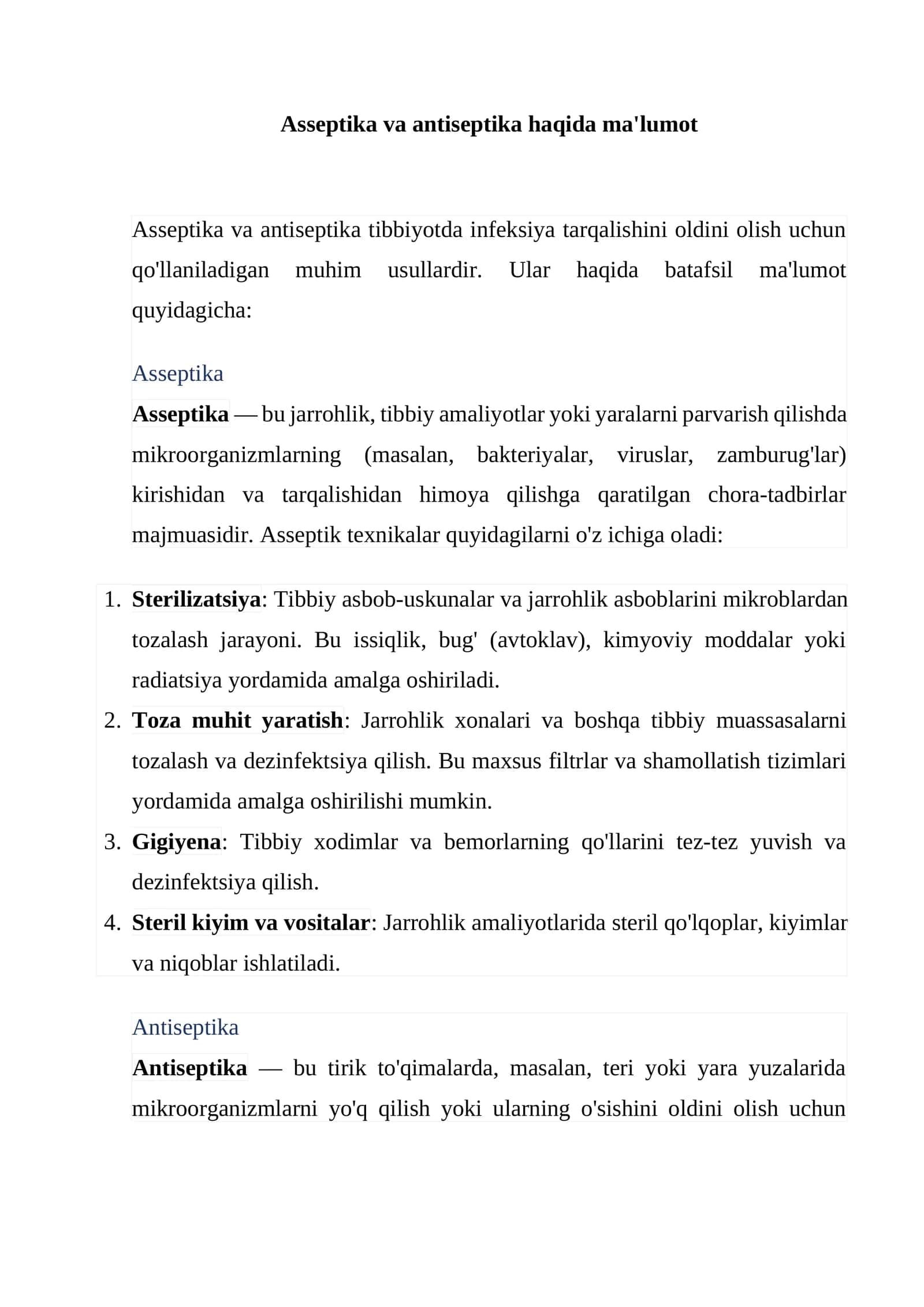 Asseptika va antiseptika haqida ma'lumot 1
