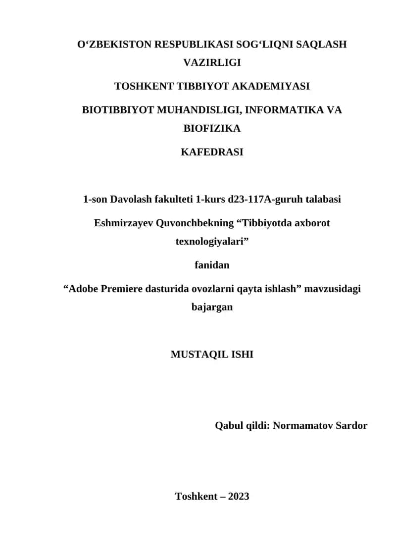 "Adobe Premiere dasturida ovozlarni qayta ishlash" 1
