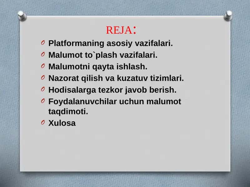 Platformaning asosiy vazifalari 1