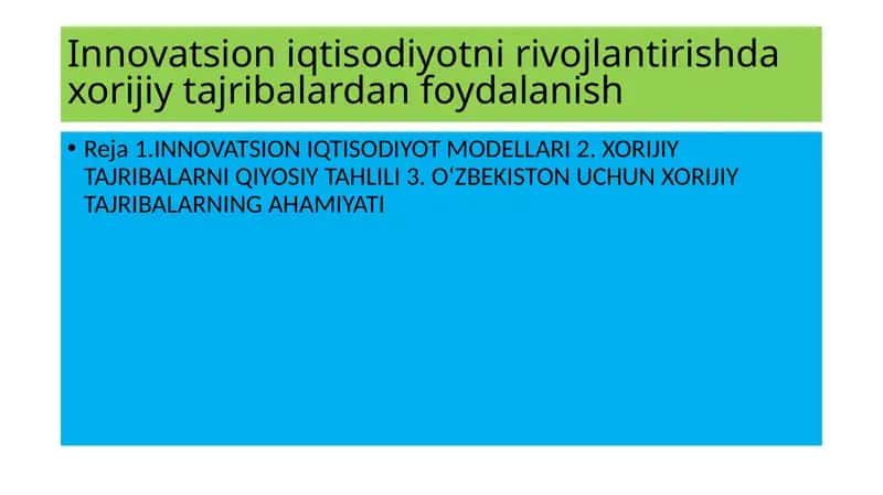 INNOVATSION IQTISODIYOT MODELLARI 1