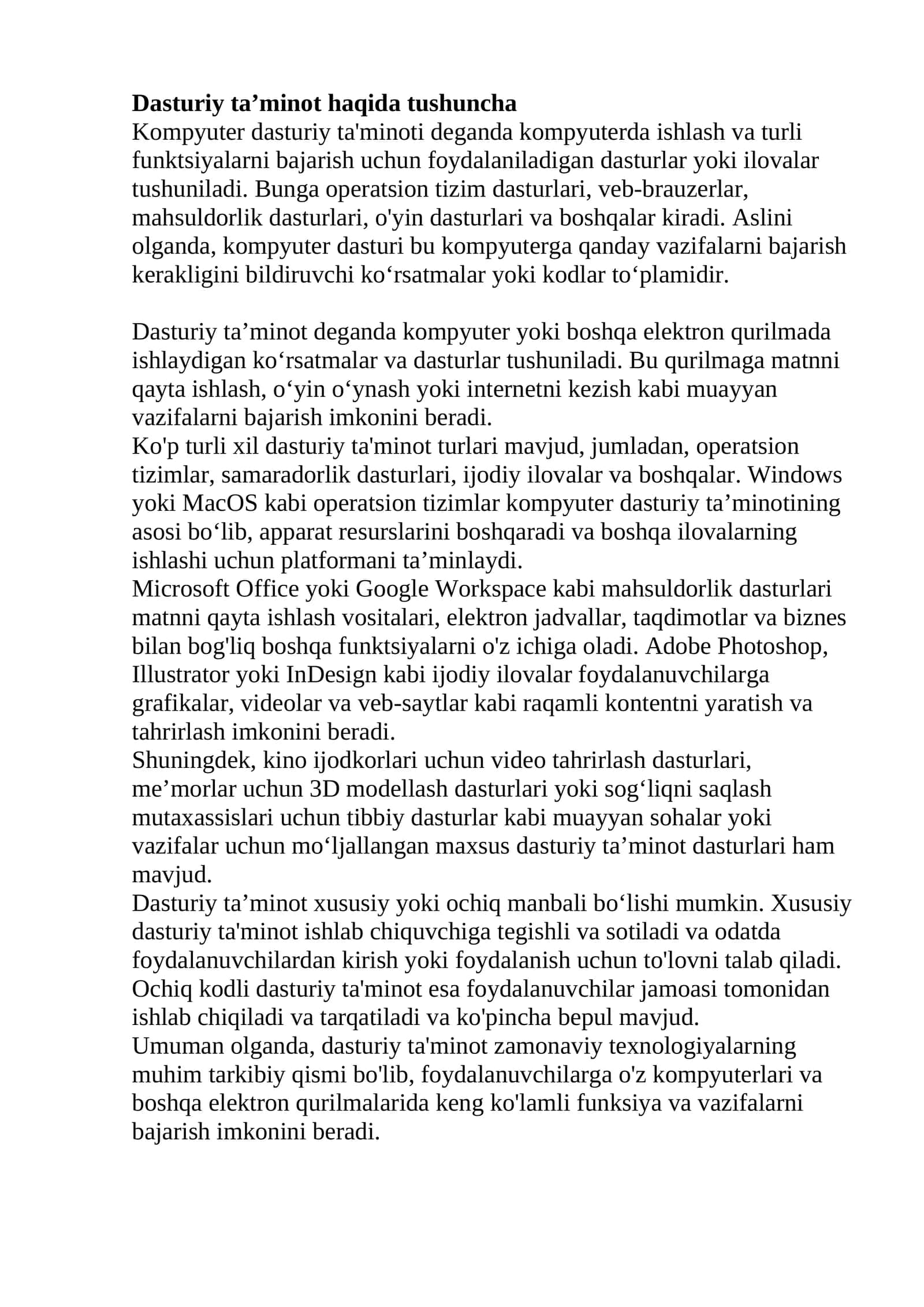 Kompyuter dasturiy ta'minoti 1