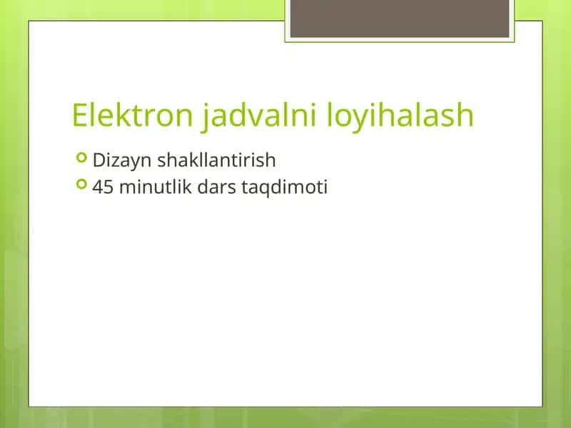 Elektron jadvalni loyihalash 1