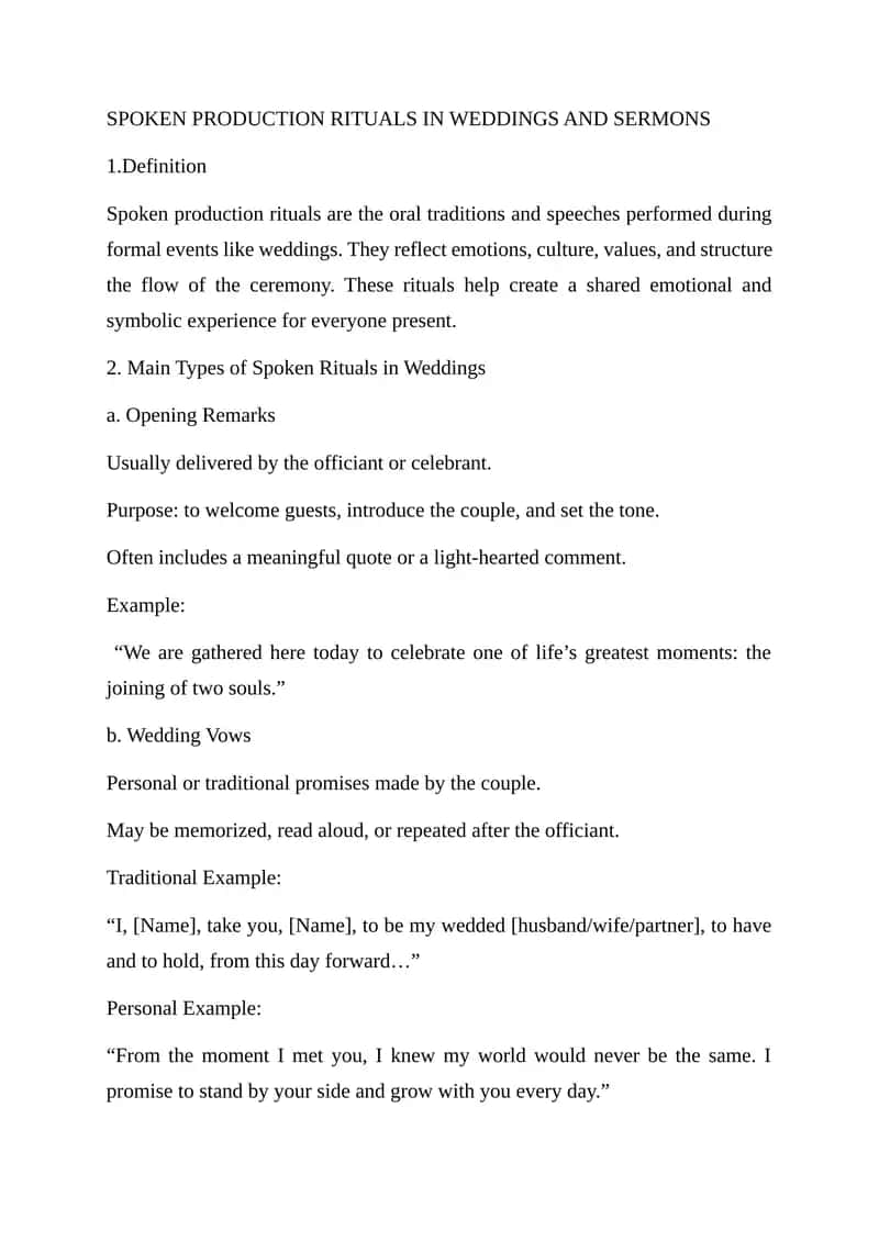 SPOKEN PRODUCTION RITUALS IN WEDDINGS AND SERMONS 1