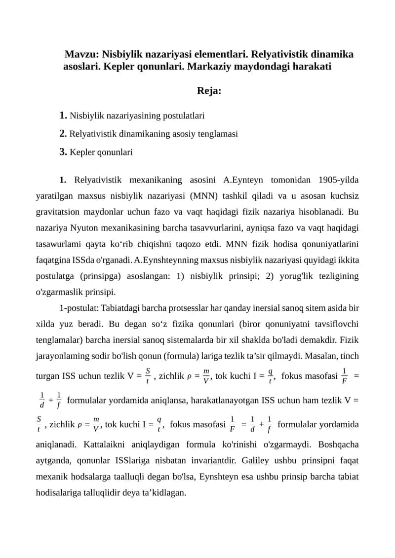 Nisbiylik nazariyasi elementlari 1