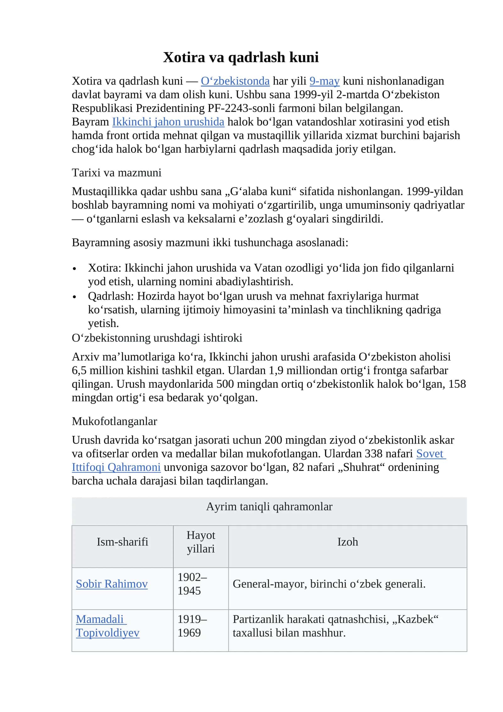 Xotira va qadrlash kuni 1