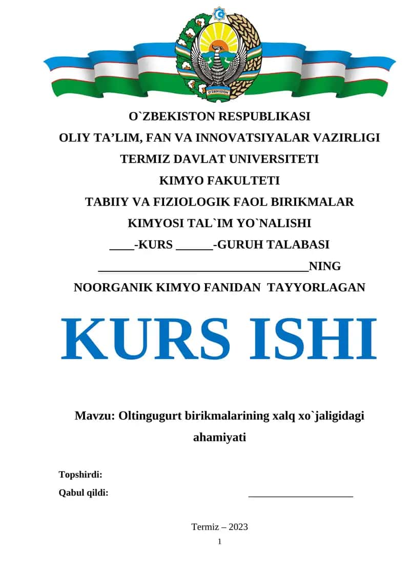 Oltingugurt birikmalarining xalq xo`jaligidagi ahamiyati 1