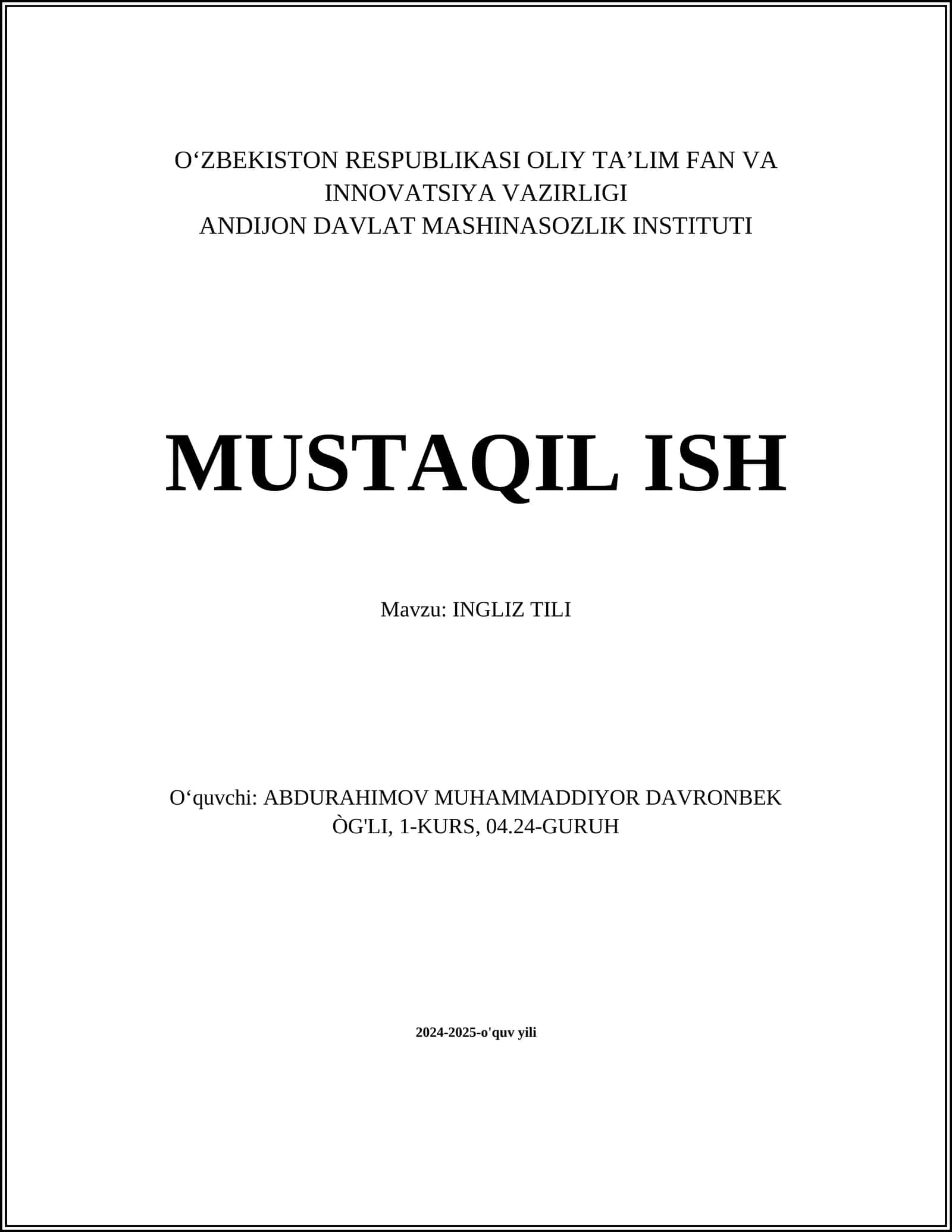 INGLIZ TILI 1